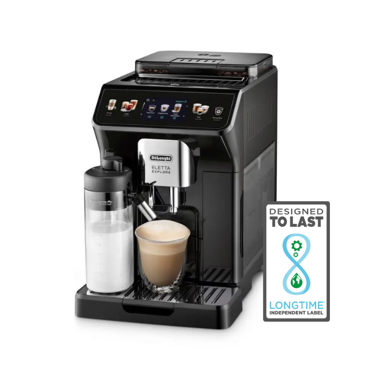 DeLonghi Eletta EXPLORE coffee machine with LONGTIME label